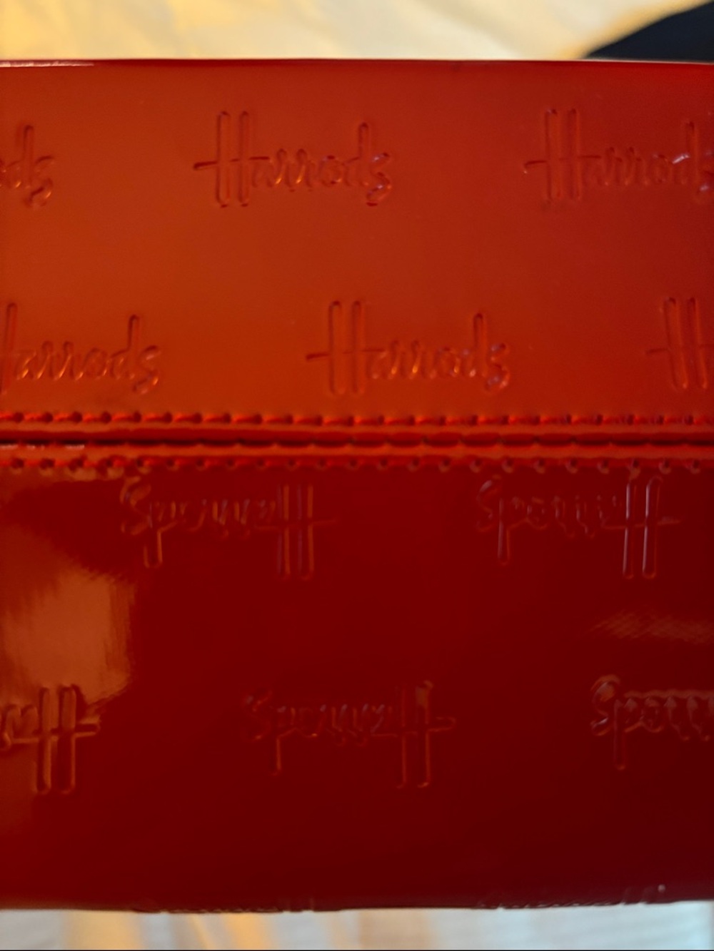 HARRODS OF LONDON RED PATENT LEATHER TOTE BAG 3COMPARTMENTS WITH MIDDLE ZIPPER - Picture 7 of 15
